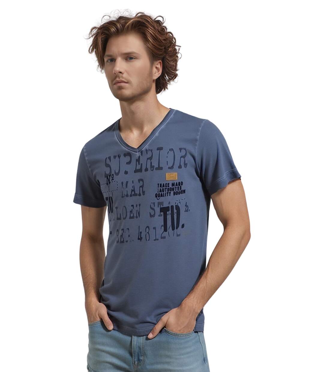 Tee-shirt homme bleu en coton à  poche poitrine - Style sobre et polyvalent-1