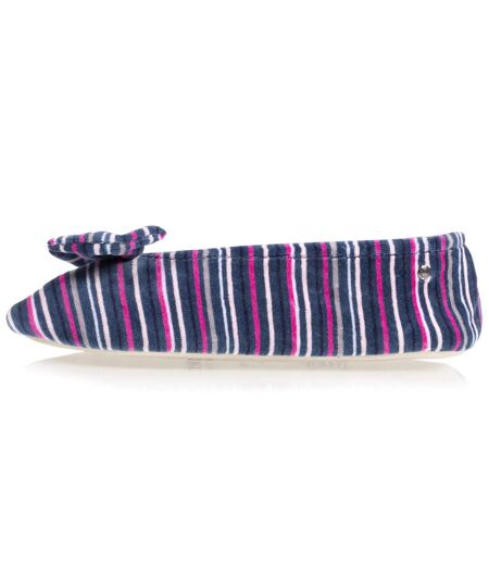 Isotoner Chaussons Ballerines femme ultra confortables, en coton biologique et semelle en cuir, détail grand nœud