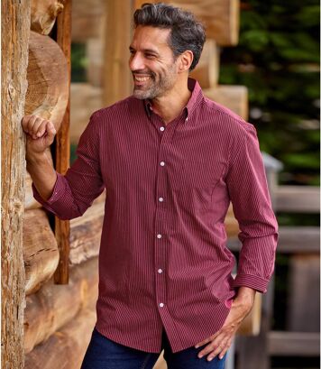 Chemise en Popeline Rayée Bordeaux 