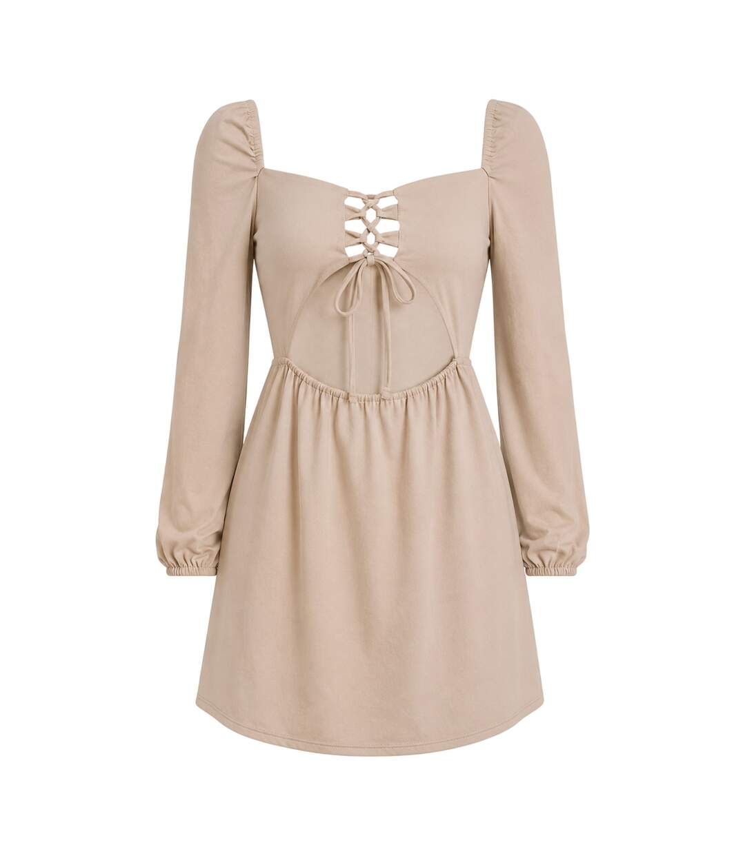 Robe Courte Manches Longues Up Front Femme Beige Clair Missy Empire-2