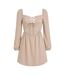 Robe Courte Manches Longues Up Front Femme Beige Clair Missy Empire-2