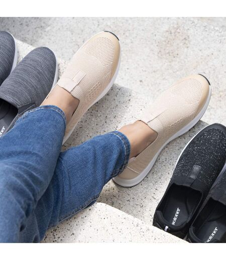 Isotoner Baskets femme maille lurex, slip on, confortable, souple et légères, avec lacets