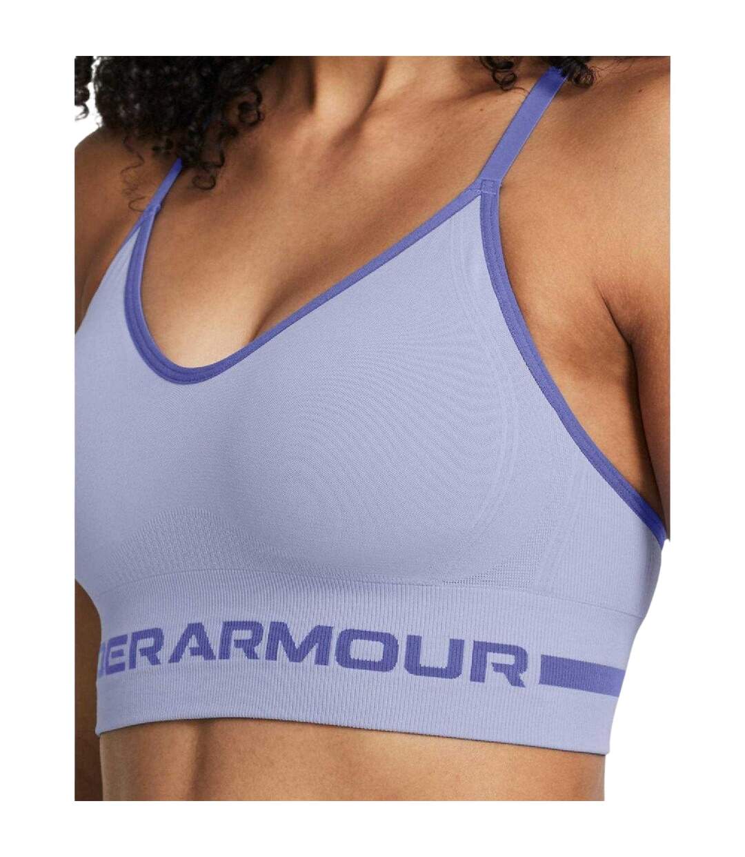 Womens/ladies Low Long Sports Bra Purple Under Armour-4