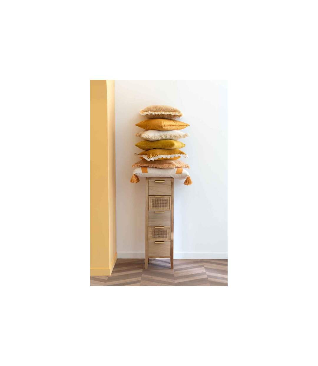 Coussin Déco Franges 45x45cm Jaune Ocre-3