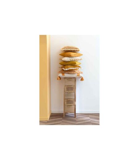 Coussin Déco Franges 45x45cm Jaune Ocre