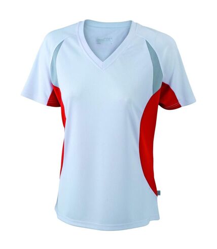 t-shirt running respirant JN390 - blanc et rouge - FEMME