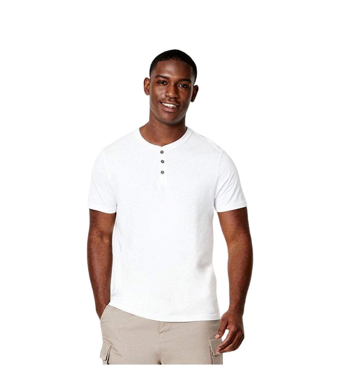 Mens grandad collar t-shirt white Burton-1