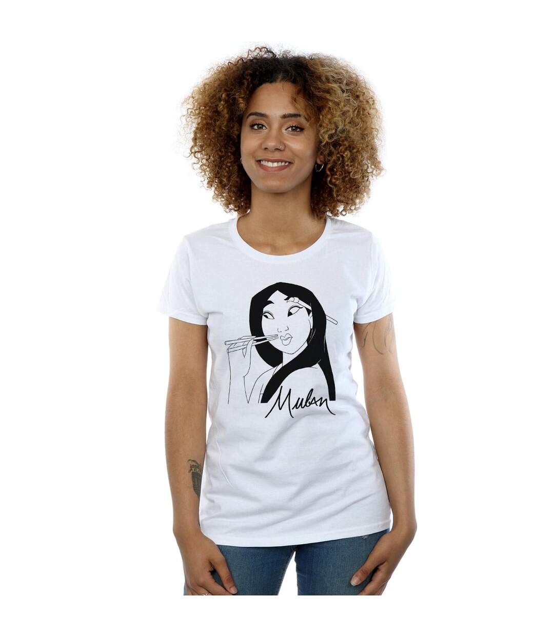 Disney T-shirt en coton Femmes/Ladies Mulan Chopsticks (Blanc) - UTBI15663-2