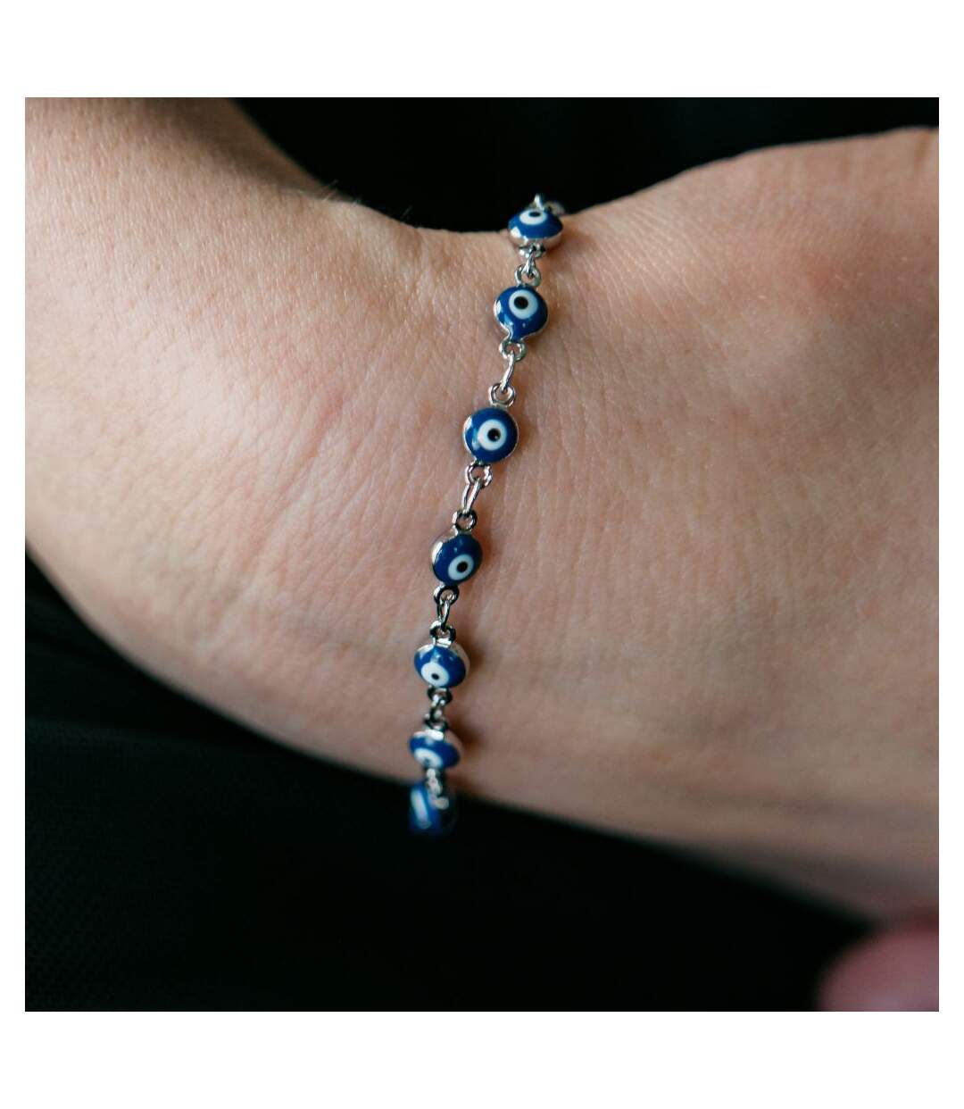 Blue Turkish Evil Eye Beaded Charm Protection Minimalist Adjustable Bracelet-1
