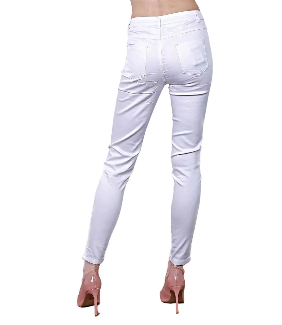 Jean Femme Chic Slim Fit Blanc - Taille Haute élégante en Coton & Lycra pour un Look Tendance et Confortable-2
