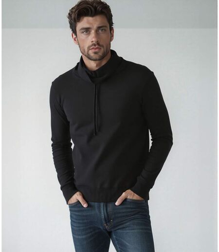 Pull noir à  manches longues avec col en boule et lacet, pour un look décontracté et stylé