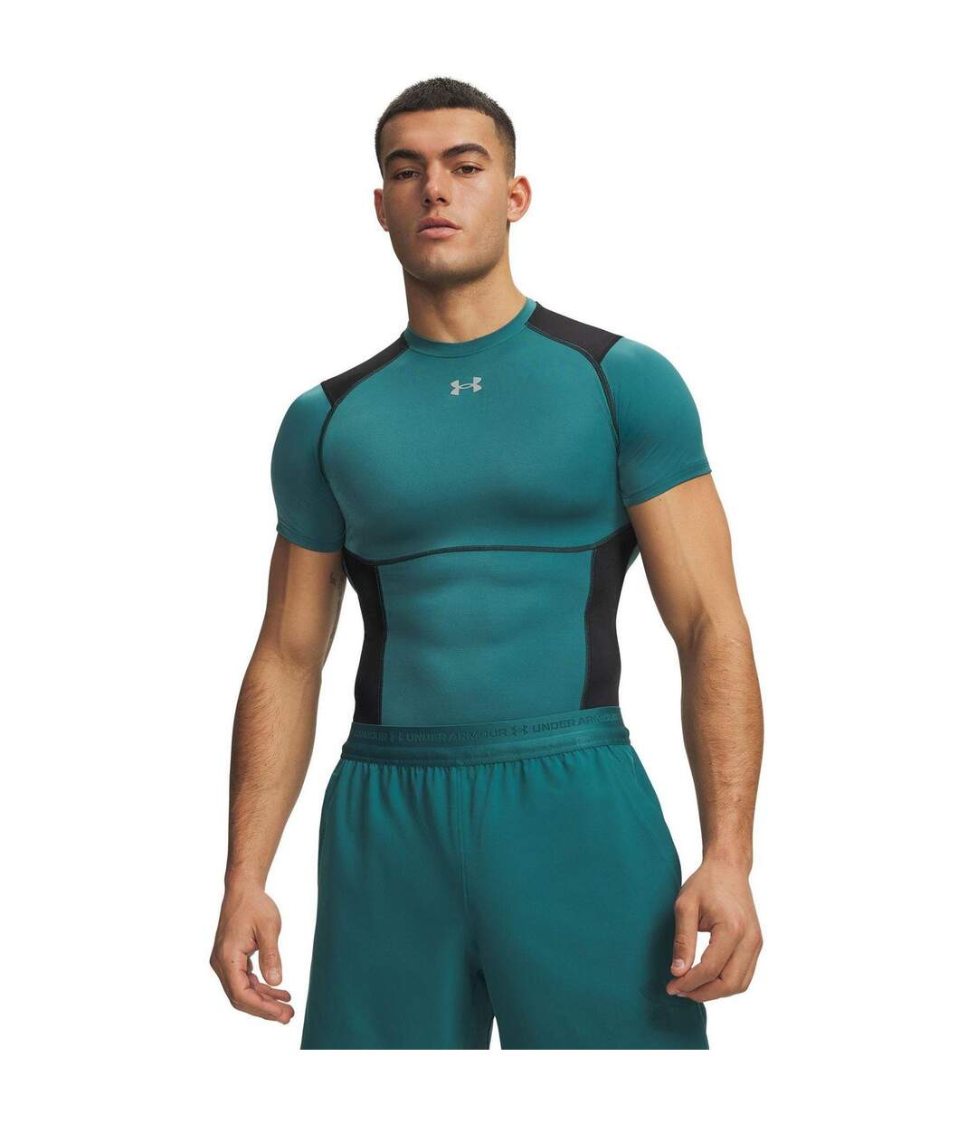 Mens Elite Heatgear Compression Base Layer Top Green Black Under Armour-1