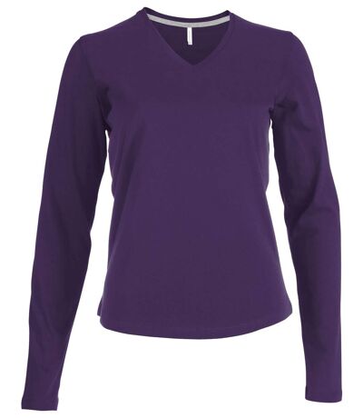 T-shirt manches longues col V - K382 - violet - femme