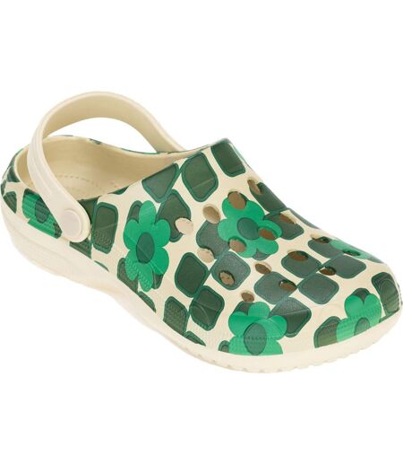 Womens/ladies Orla Kiely Giant Square Flower Clogs Green Regatta