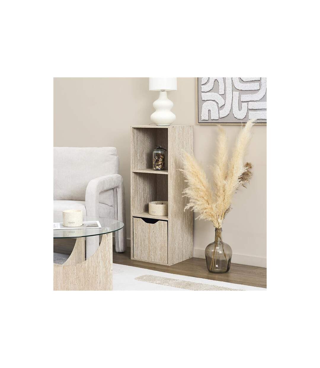 Boîte de Rangement Effet Travertin Pietra 30cm Beige-4