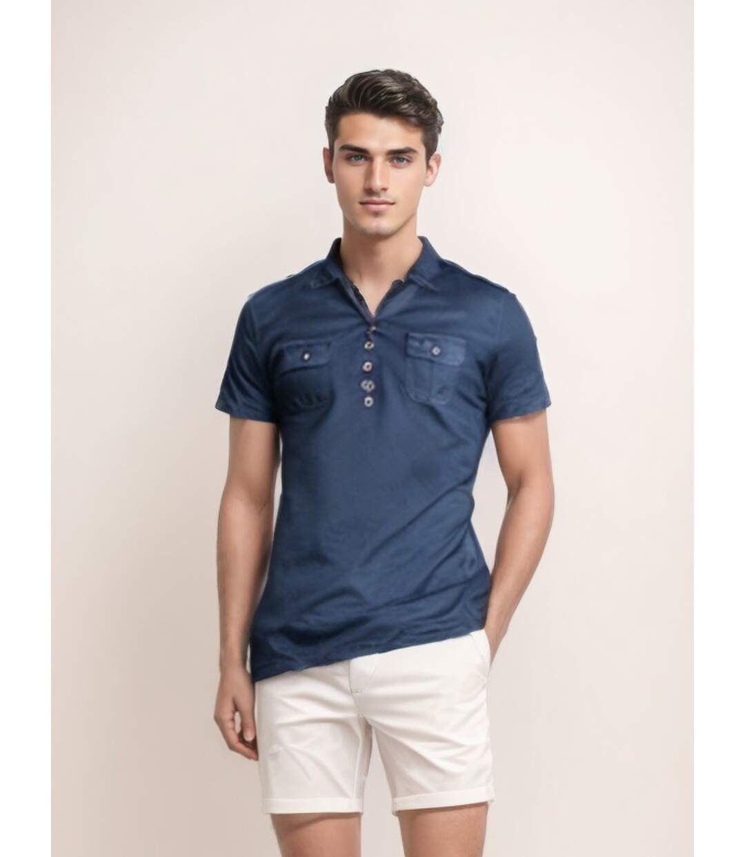 Polo Manches Courtes  Hommes Col boutonné - Bleu