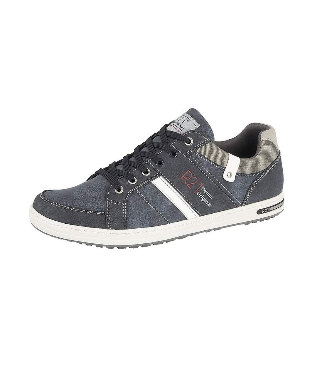 Route 21 Mens Denim Original Lace Up Casual Sneakers (Navy)