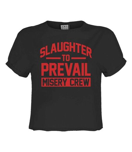 Womens/ladies Misery Crew Slaughter To Prevail Crop Top Charcoal Amplified