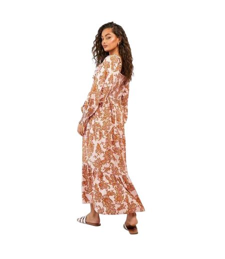 Robe Longue Manches Bishop Motif/style Cachemire Femme Rose Violet Romance