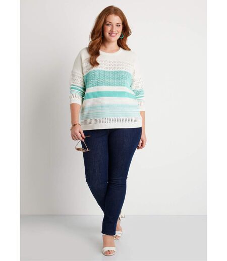 Pull manches 3/4 ajouré mélange coton