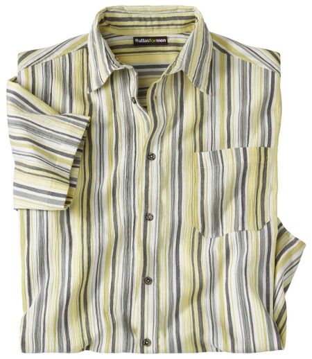 Men's Ecru Striped Crepe Shirt  