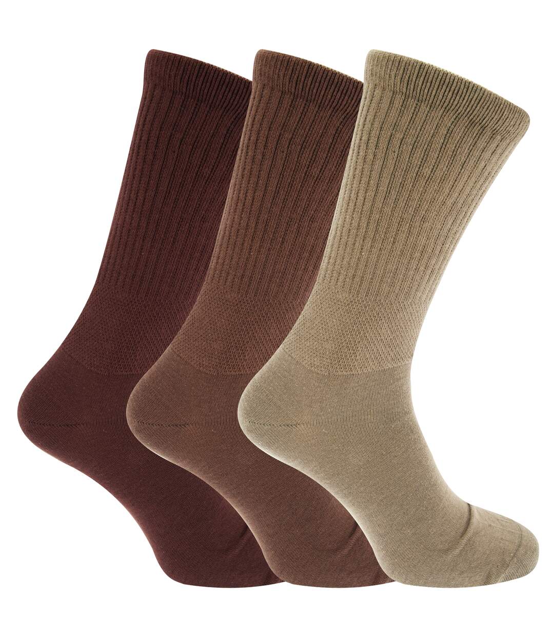 Chaussettes larges pour diabétiques 3 paires homme nuances de marron Universal Textiles