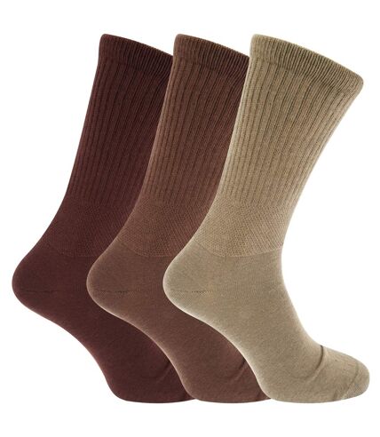 Mens Extra Wide Comfort Fit Wide Feet Diabetic Socks (3 Pairs) (Brown Shades) - UTMB386