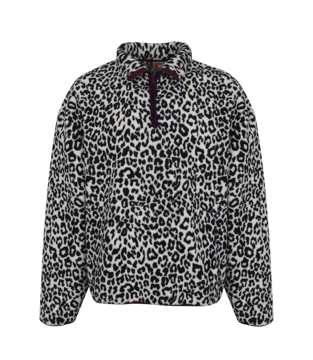 Womens/ladies Leopard Borg Fleece Top White Black SoulCal-1