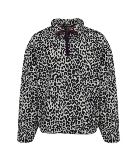 Womens/ladies Leopard Borg Fleece Top White Black SoulCal