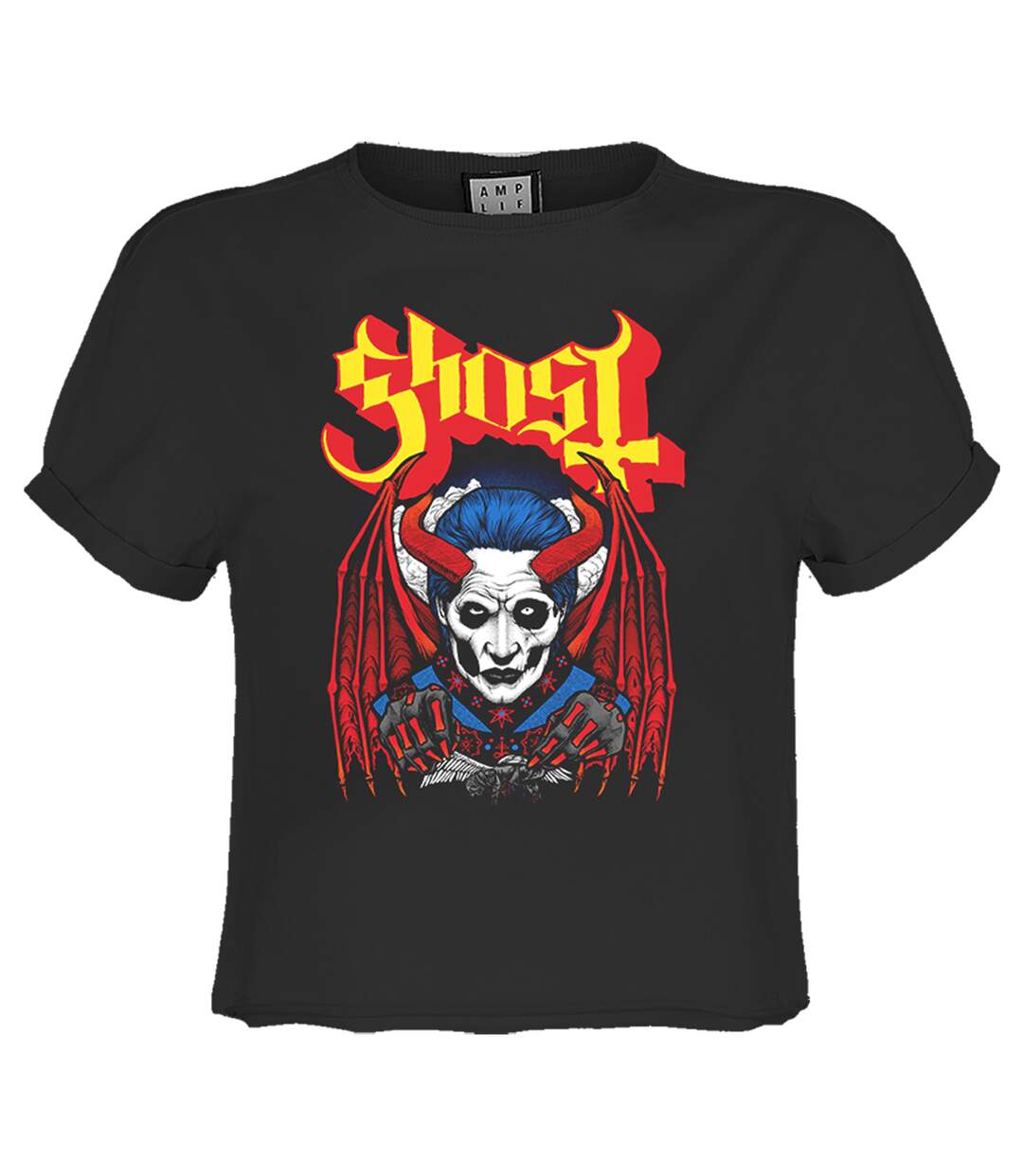 Womens/ladies Demonic Ghost Crop Top Charcoal Amplified-1