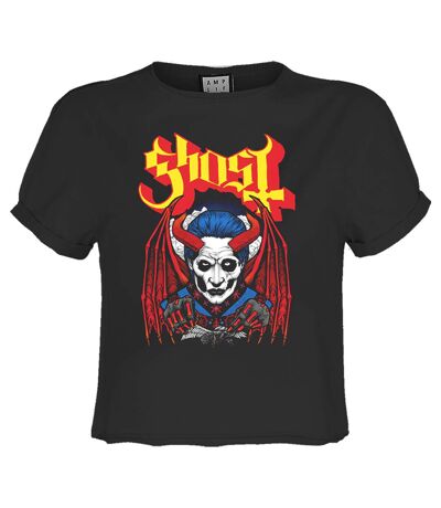 Womens/ladies Demonic Ghost Crop Top Charcoal Amplified