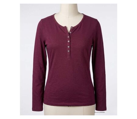 MAYFLOWER NINON4 : Tee-shirt manches longues prune en coton flammé avec patte boutonnée