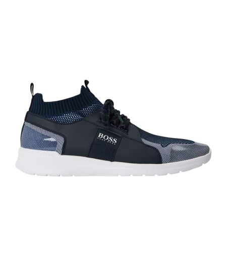 Mens Monk Knitted Sock Trainers Dark Blue Boss