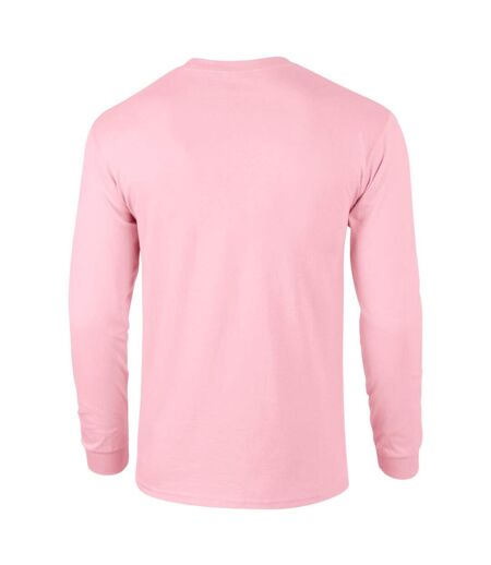 Gildan Mens Plain Crew Neck Ultra Cotton Long Sleeve T-Shirt (Light Pink)