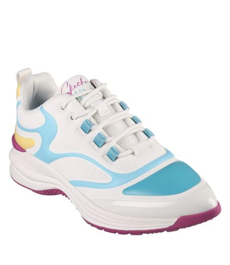 Womens/ladies Hot Melt Trainers White Green Black Skechers