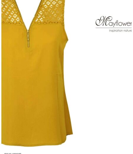 Top sans manches jaune MAYFLOWER CHF3053A en crêpe fluide avec détails dentelle