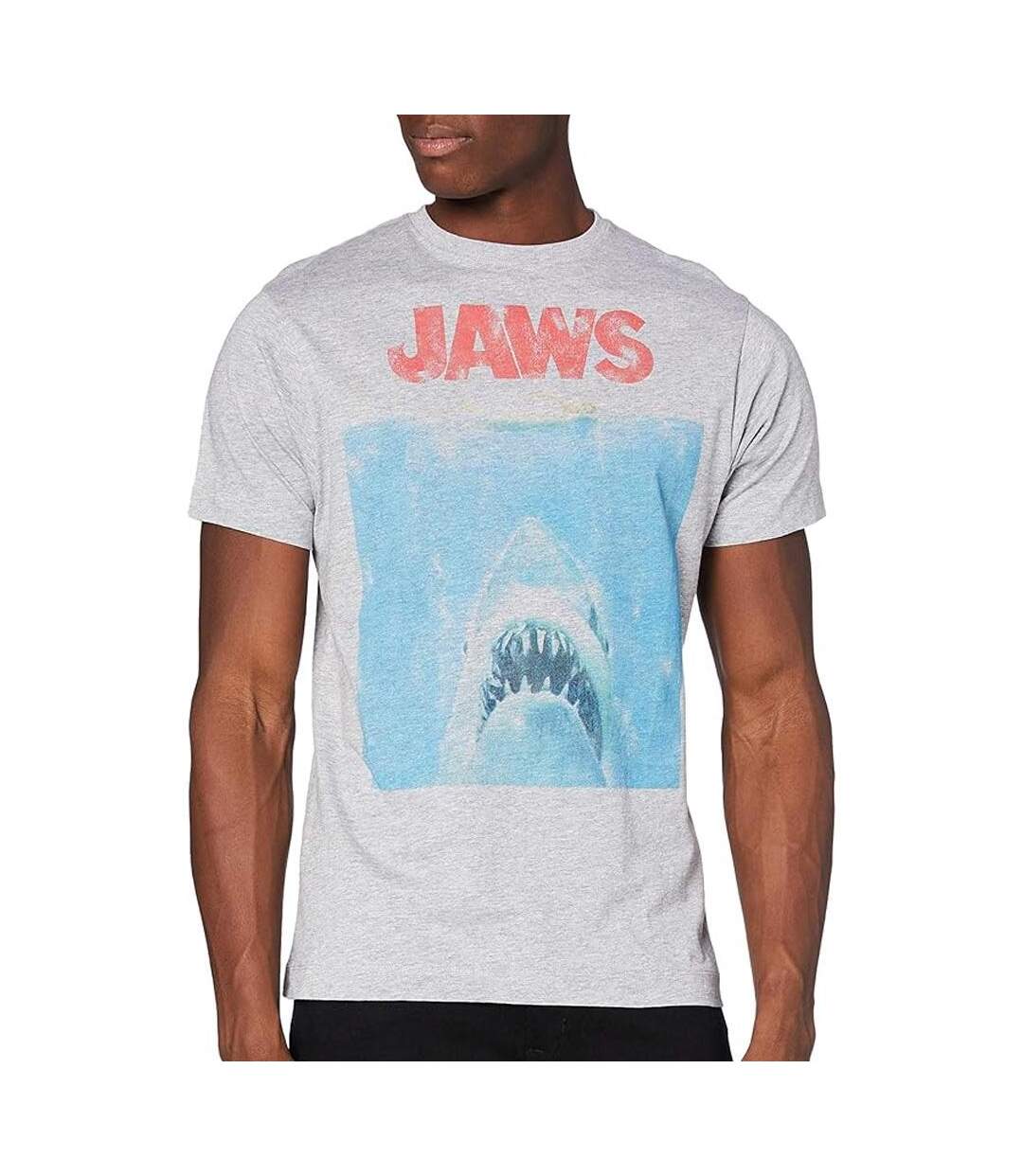 T-Shirt gris homme jaws movie poster-1