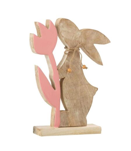 Statuette Déco Lapin Fleur 27cm Rose & Beige