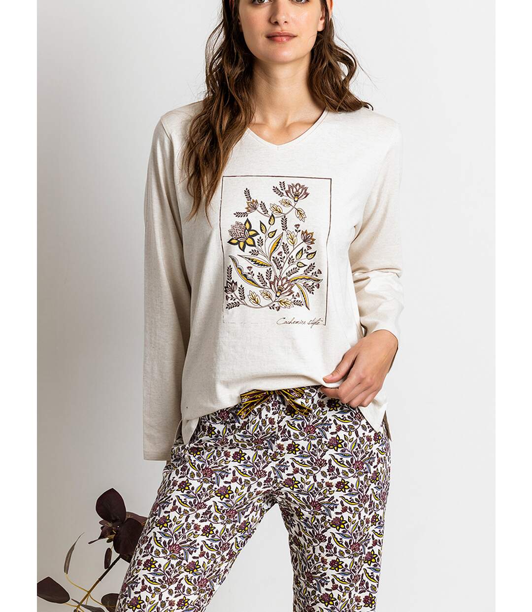 Pyjama tenue d'intérieur pantalon top manches longues Cachemire Natura Admas-3