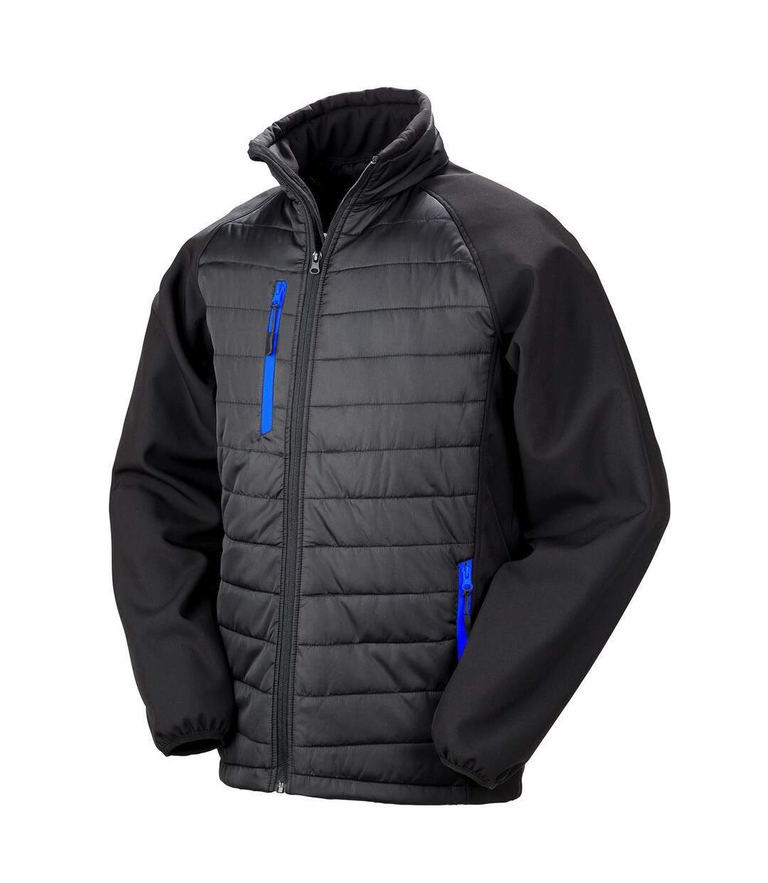 Unisex adult compass softshell padded jacket black/royal blue Result-1