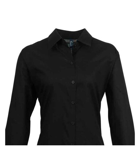 Womens/ladies Signature Oxford Long-sleeved Shirt Black Premier