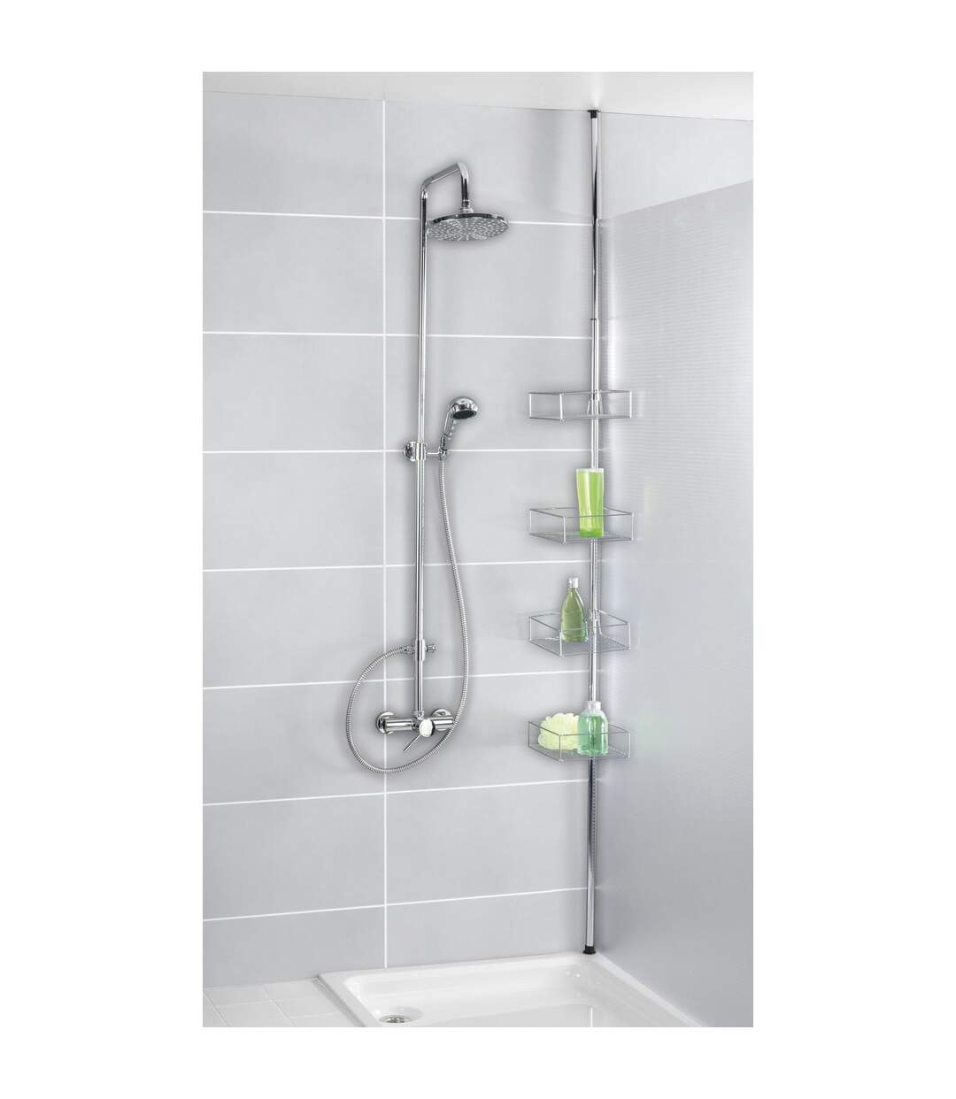 Etagère de douche extensible en acier 4 tablettes - H.65/275cm - Argent