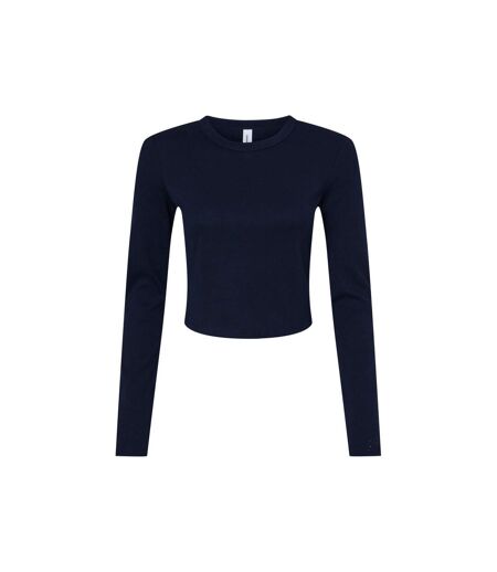 Womens/ladies long-sleeved crop t-shirt solid navy Bella + Canvas