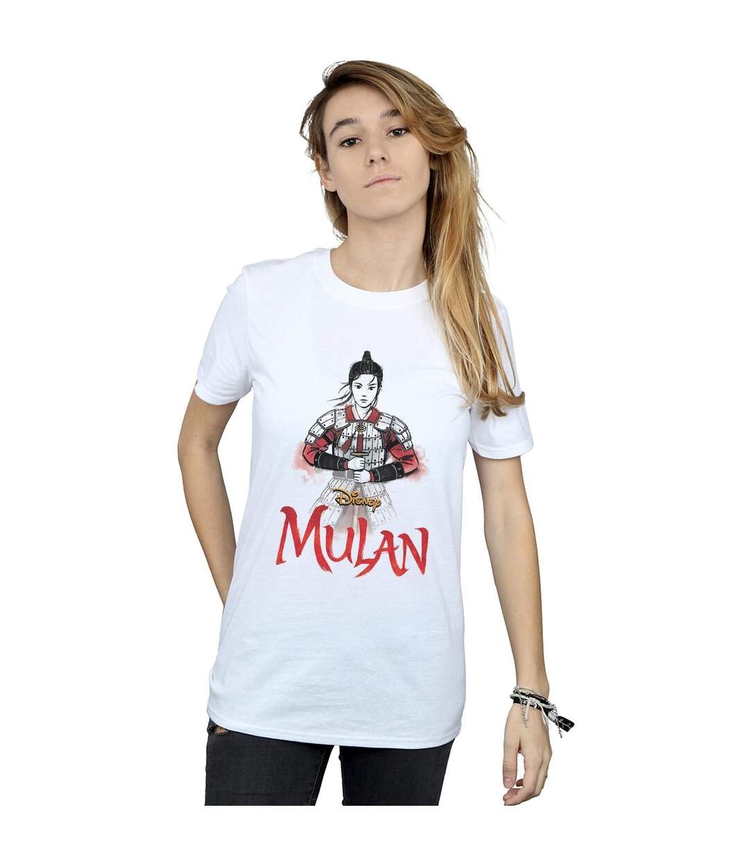 Disney Womens/Ladies Mulan Movie Sword Pose Cotton Boyfriend T-Shirt (Blanc) - UTBI35569-2