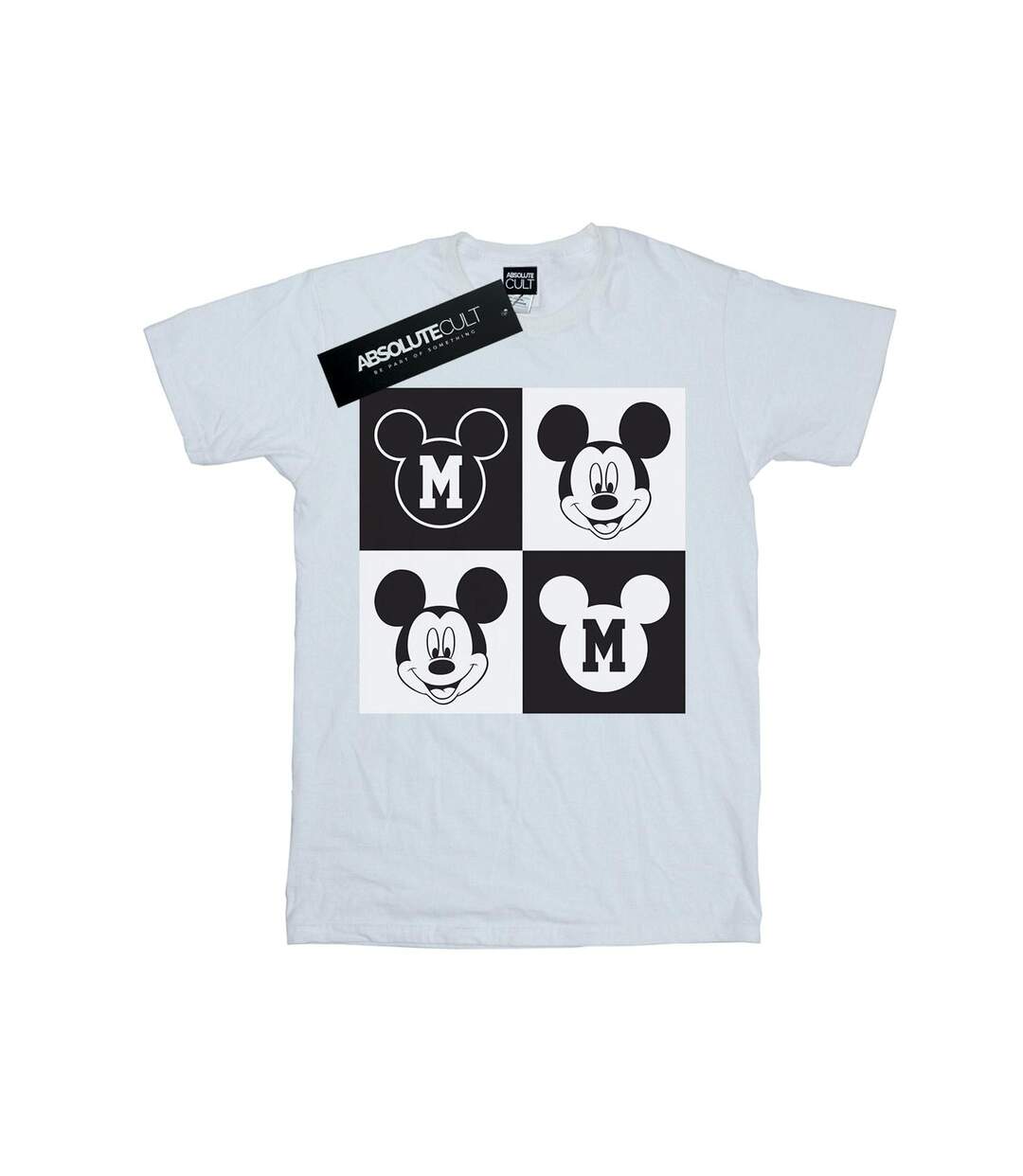 Disney Femme/Les femmes Mickey Mouse Smiling Squares Cotton Boyfriend T-Shirt (Blanc) - UTBI35998-1