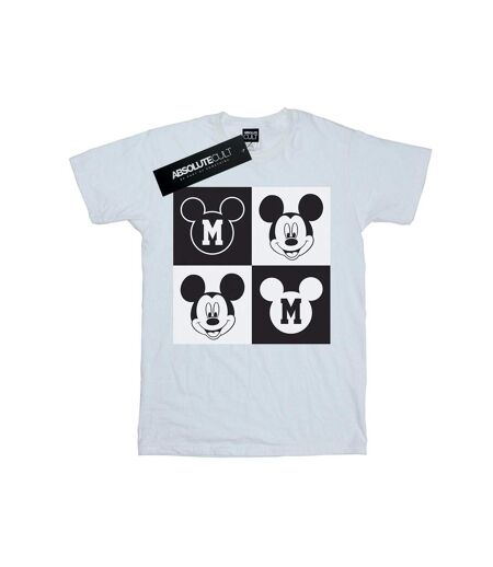 Disney Femme/Les femmes Mickey Mouse Smiling Squares Cotton Boyfriend T-Shirt (Blanc) - UTBI35998