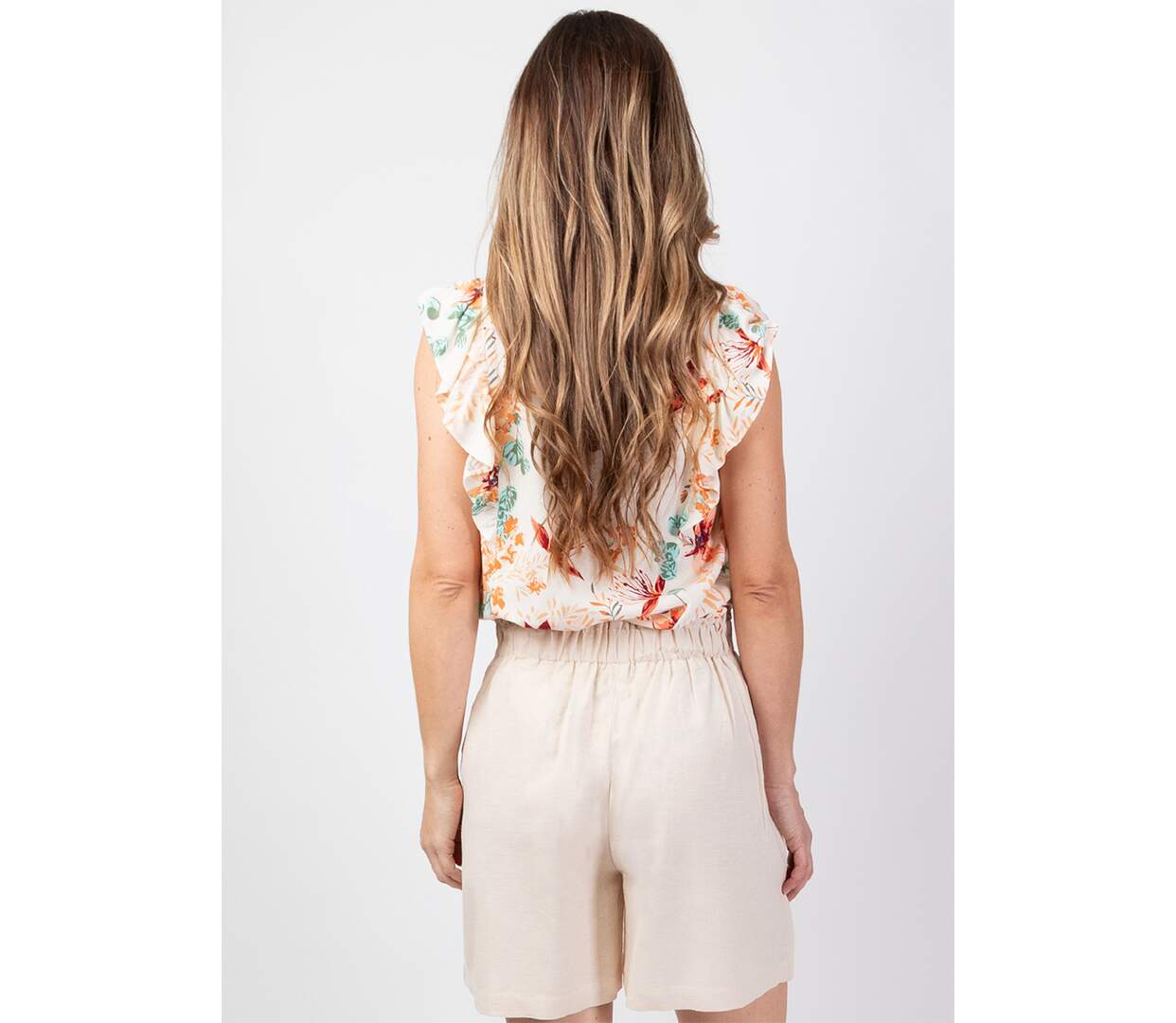 Short femme en coton mélangé FAUSTINE uni beige Coton Du Monde-4