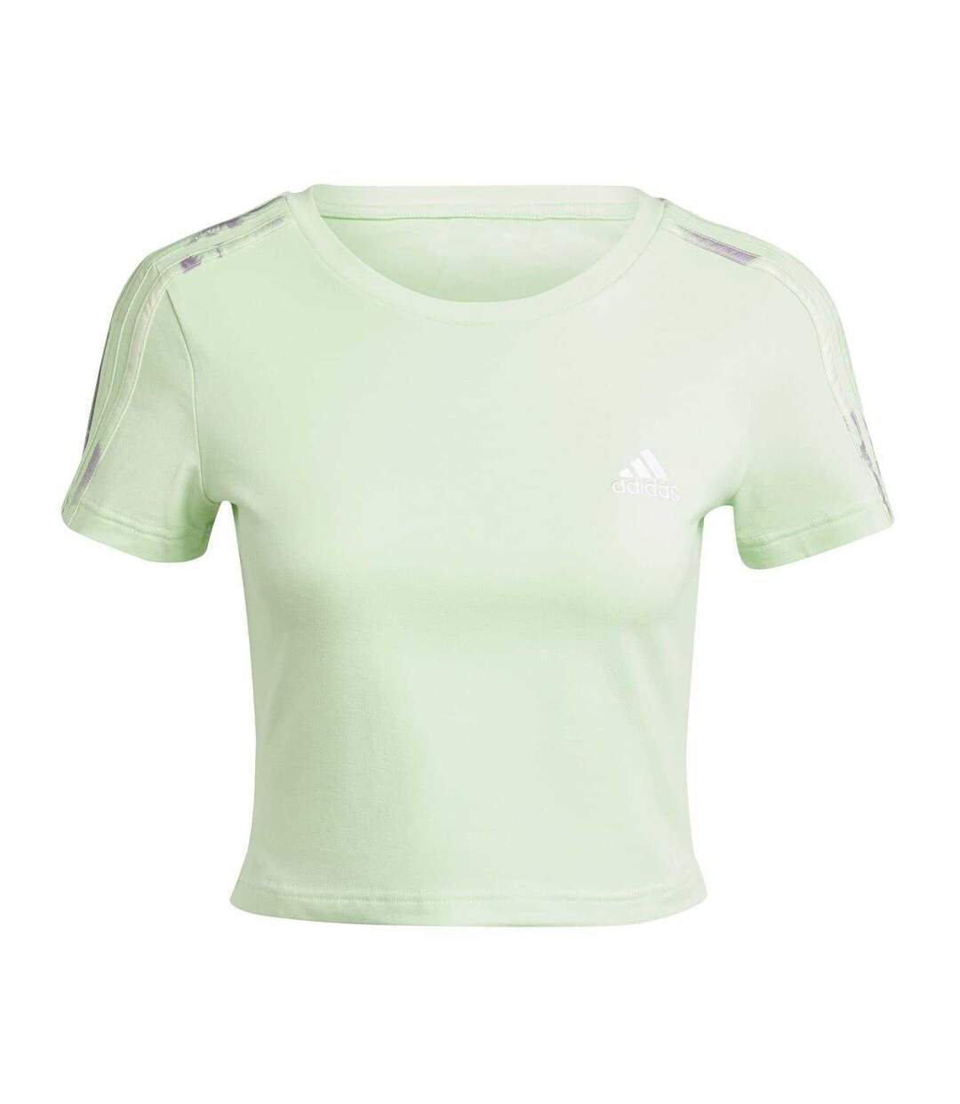 T-shirt Court Motif/style 3 Rayures Femme Vert Adidas-1