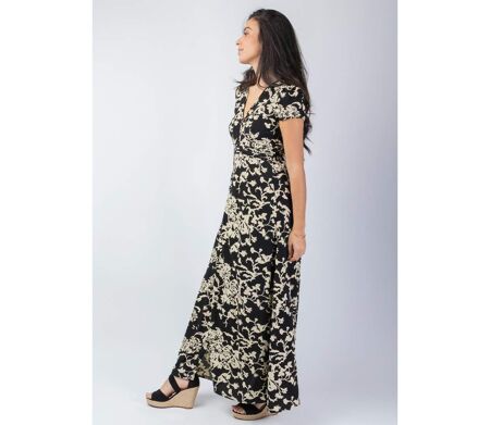 Robe longue chic et féminine noire MARBELLA imprimé élégant Coton Du Monde