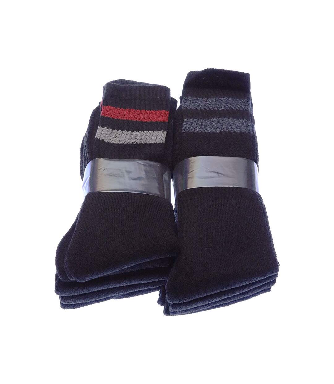 Chaussette Niveau mollet - Lot de 10 - Semelle bouclette - Rayures - Multisport - Epaisse - Coton - Noir